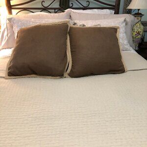 Two Brown Linen and Jute Pottery Barn throw pillows